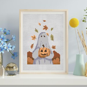 Friendly Ghost Cross Stitch Pattern: Halloween Embroidery Design (Digital Download PDF)