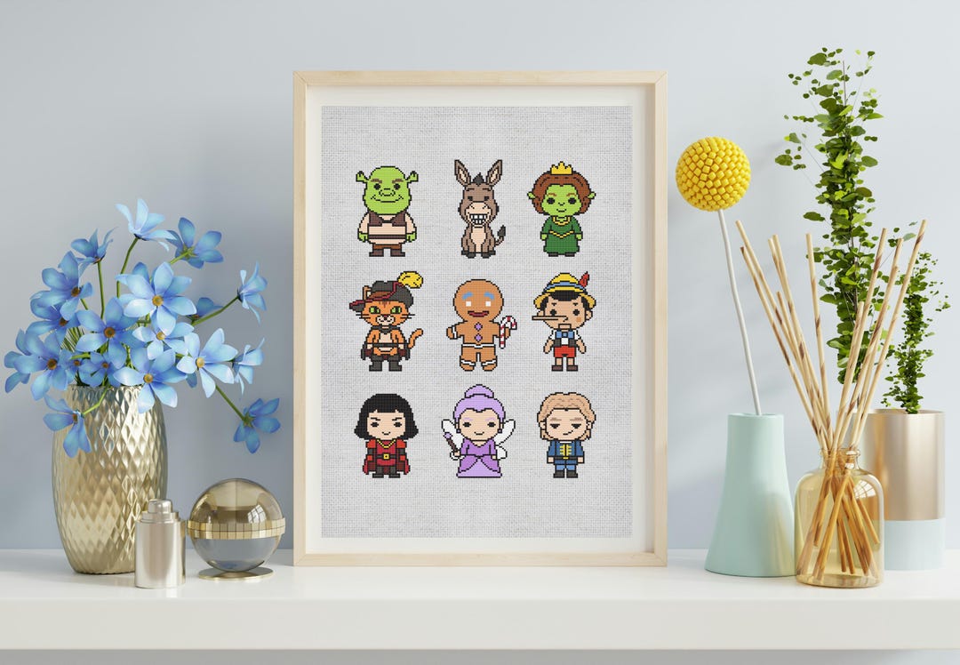 Shrek Theme Pattern Shrek & Company Cross Stitch Pattern: Shrek Embroidery (digital ...