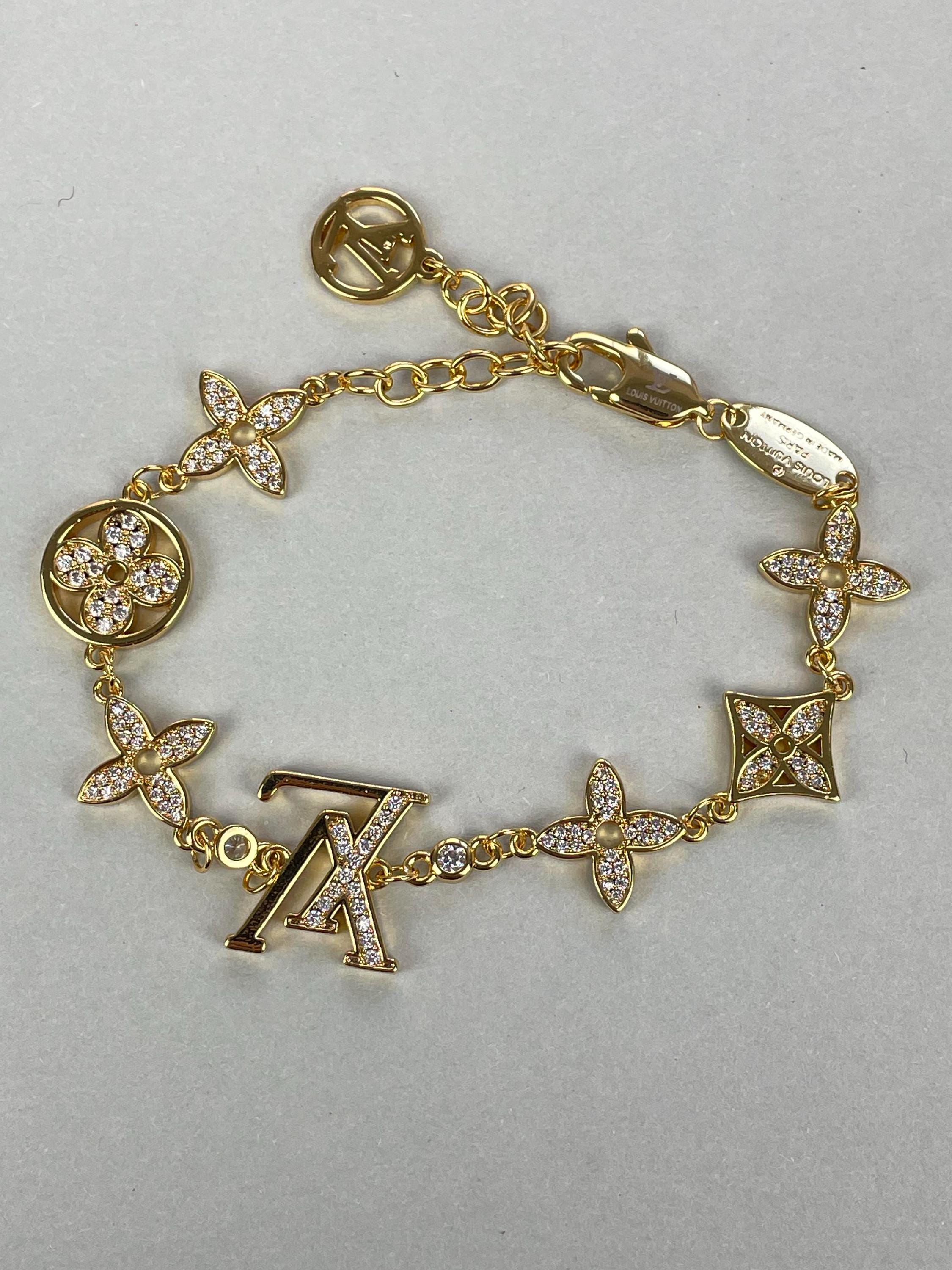 Vintage LOUIS VUITTON Gold Rhinestone LV Logo Floral Bracelet - Etsy