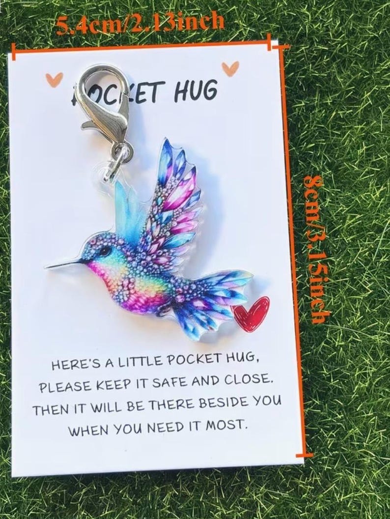 Hugging Hummingbird Encouraging Colorful Hummingbird “pocket Hug Key Chain” Set of 2 - Etsy