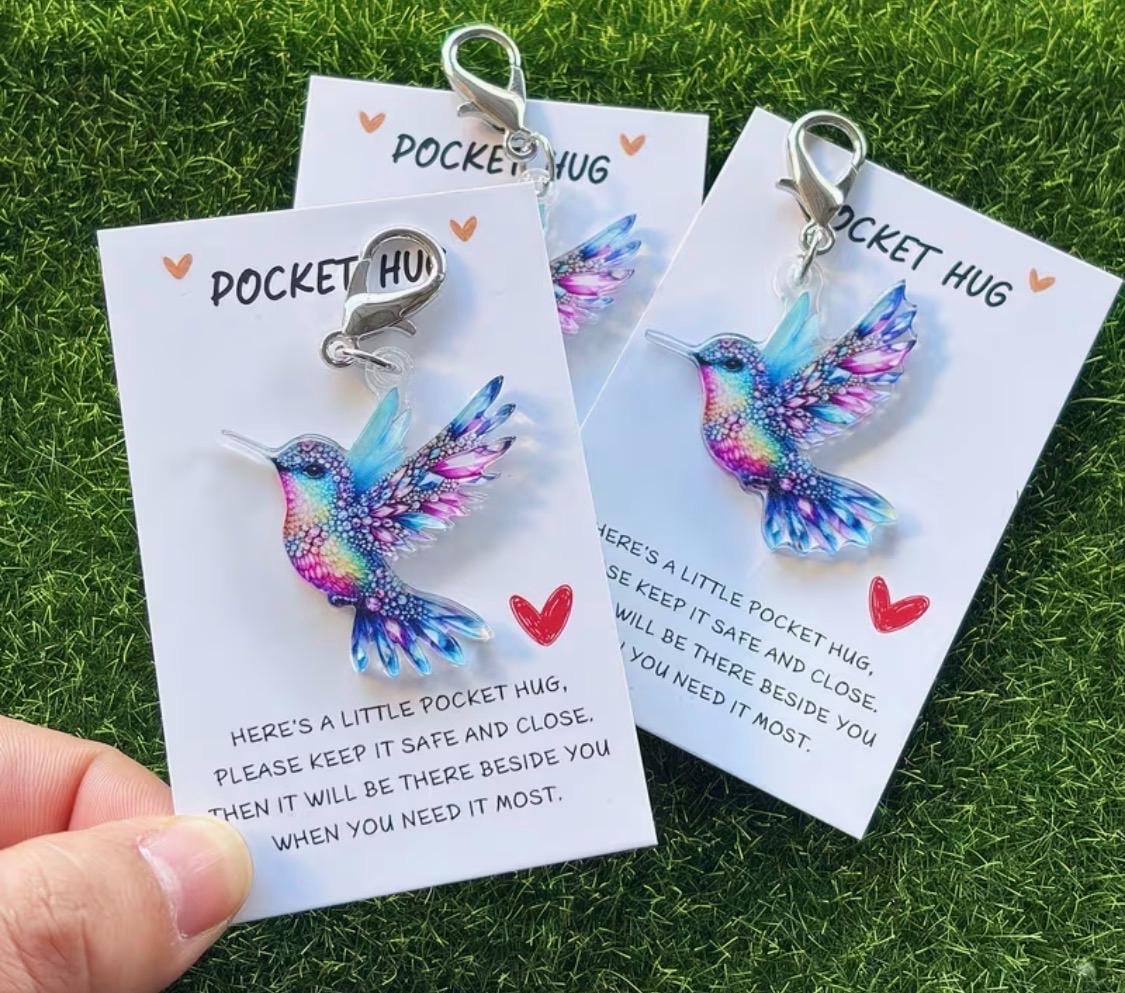 Encouraging Colorful Hummingbird “pocket Hug Key Chain” Set of 2 - Etsy