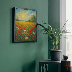 Golden morning in a flower field