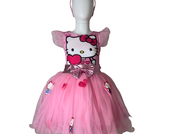 Hello Kitty Pink Tutu Dress | Girls Birthday Party Outfit | Cartoon Character Dress Up Costume