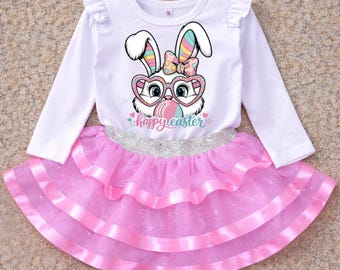 Easter Bunny Dress for Girls, Happy Easter Outfit, Easter Tutu Dress, Toddler Easter Dress, Pink Easter Outfit, Bunny Birthday Dress
