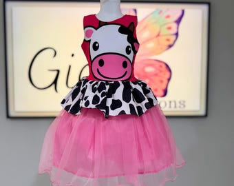 Pink Cow Farm Tutu Dress: Birthday Party Costume