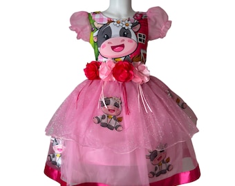 Pink Cow Tutu Dress: Sparkly Farm Birthday Party Costume