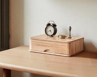 Wooden Desktop Organizer with Drawers – Office Storage Box for Stationery, File Holder & Supplies | Rustic Work from Home Desk Decor