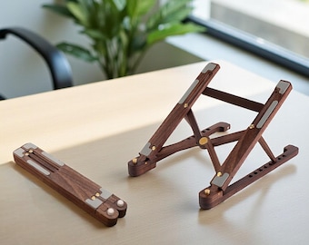 Wooden laptop riser foldable wood stand Walnut Wood Holder and adjustable stand