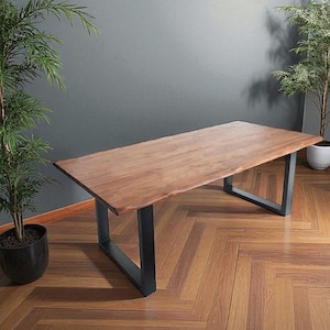 Live Edge Wood Desk with U Shaped Legs – Modern Office Desk, Rustic Computer Table, Handmade Wooden Home Office Furniture, Handcrafted Desk