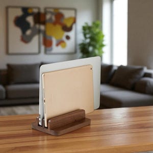 Vertical Laptop Stand for Desk – Wooden Multiple Laptop Holder, Space-Saving Organizer for Laptops, Tablets & Minimalist Home Office Decor