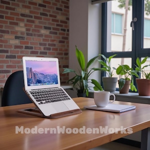 Support pour ordinateur portable en bois fait main, support pour MacBook en bois massif, cadeau d'accessoire de bureau minimaliste
