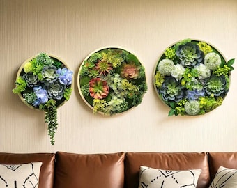 Preserved Moss & Fern Wall Art – Round Greenery Hanging Decor, Circle Plant Panel, Nature Inspired Living Wall Accent Frame plastic