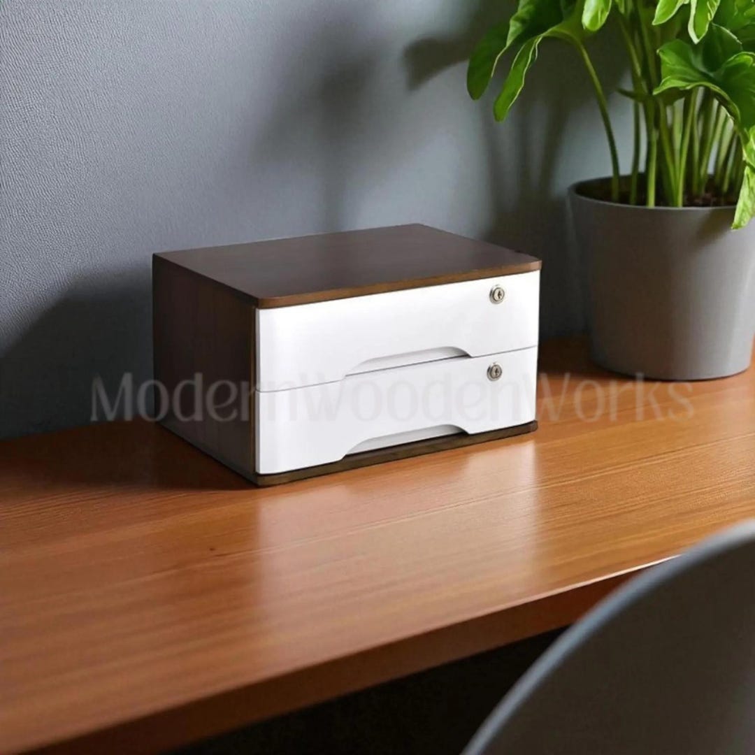 Wooden Desktop Organizer With Drawers – Lockable Office Storage Box for ...