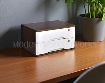 Wooden Desktop Organizer With Drawers – Lockable Office Storage Box for ...