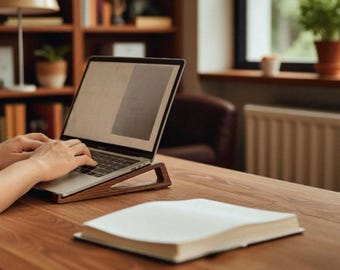 Wooden Laptop Riser for Desk – Ergonomic MacBook Stand, Adjustable Laptop Holder, Bamboo Wood Desk Riser