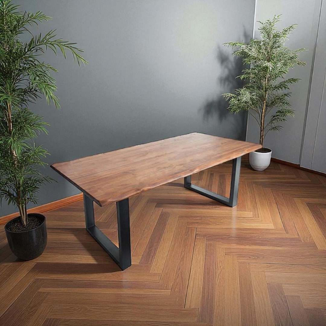 Live Edge Wood Desk With U Shaped Legs – Modern Office Desk, Rustic ...
