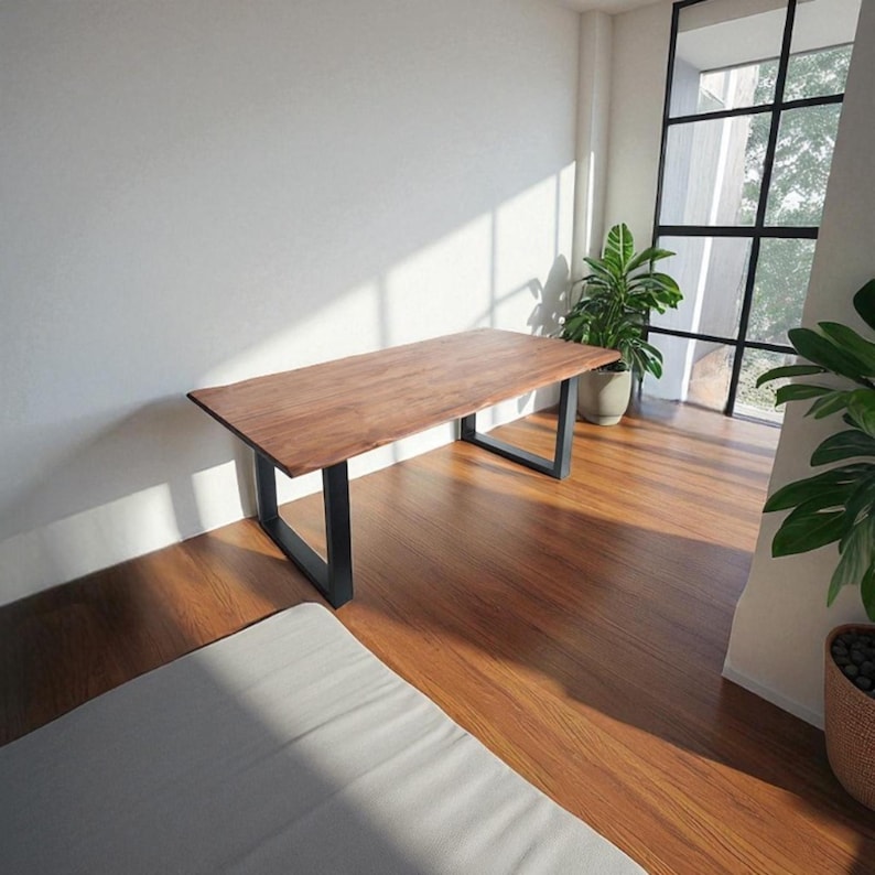 Live Edge Wood Desk With U Shaped Legs – Modern Office Desk, Rustic ...