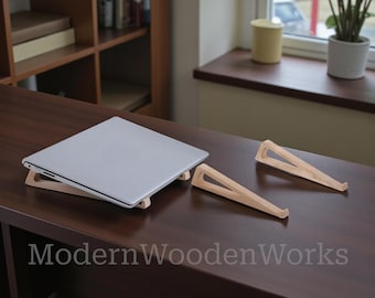 Supporto per laptop in legno per scrivania - Supporto ergonomico per MacBook, supporto regolabile per laptop, supporto per scrivania in legno di bambù