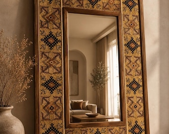 One of a Kind Antique Turkish Rug Mirror|37.8" x 51.3"| 96x130 cm Authentic Vintage Rug Frame |Rare Handmade Luxury Statement Decor