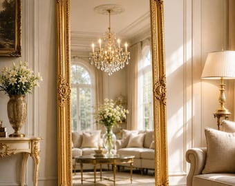 Large Gold Baroque Full Length Mirror |31.5" x 66.9" | 80x170cm Ornate Antique Style Floor Mirror | Luxury Statement Wall Decor