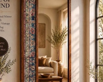 One of a Kind Antique Turkish Rug Mirror| 31.5" x 63" |80x160cm Authentic Vintage Rug Frame|Rare Handmade Luxury Statement Decor