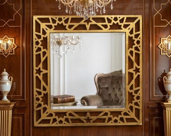 大型金箔ミラー – 幾何学模様の星型壁飾り、バロックデザイン 93 x 93 cm - 36.6インチ x 36.6インチ