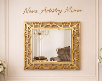 Espejo grande con diseño de pan de oro – Decoración de pared geométrica con estrellas, diseño barroco 93 x 93 cm (36,6'' x 36,6'')