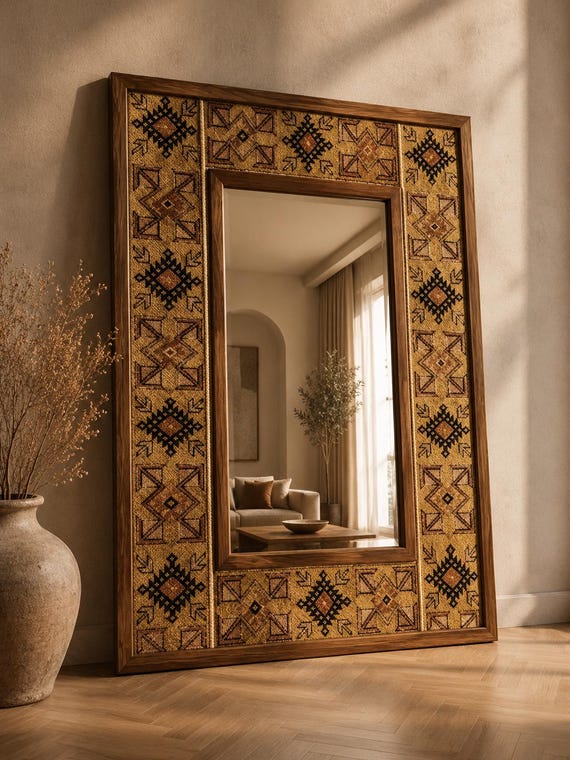 One of a Kind Antique Turkish Rug Mirror|37.8" x 51.3"| 96x130 cm Authentic Vintage Rug Frame |Rare Handmade Luxury Statement Decor