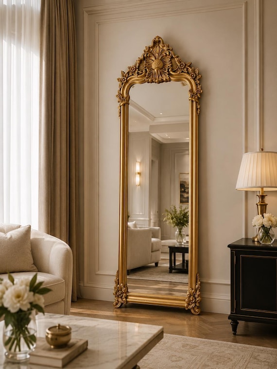 Oversized Gold Baroque Mirror 26.8” x 66.1” / 68x167cm Luxury Full Length Statement Mirror for Elegant Interiors