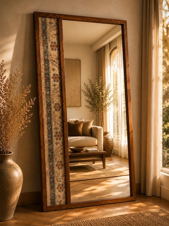 One of a Kind Antique Turkish Rug Mirror| 31.5" x 63" |80x160cm Authentic Vintage Rug Frame|Rare Handmade Luxury Statement Decor