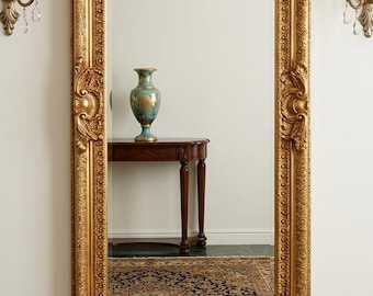 Baroque Gold Leaf Full-Length Mirror – Ornate Wall Mirror 32X67''-80x170cm