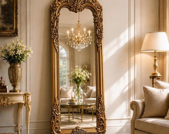 Gold Baroque Full Length Mirror | Ornate Vintage Floor Mirror | Luxury Wall Decor |21.6" x 63" | 55x160cm
