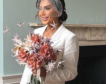 Mini Veil Wedding Civil Ceremony Veil Pearl Birdcage Blusher Veil Courthouse Wedding Headpiece City Hall Elopement Fascinator for Bride