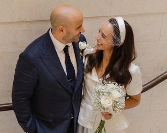 Civil Ceremony Headband Veil : Pearl Veiled Headpiece Wedding Fascinator for Legal Wedding Courthouse Hairband with Veil