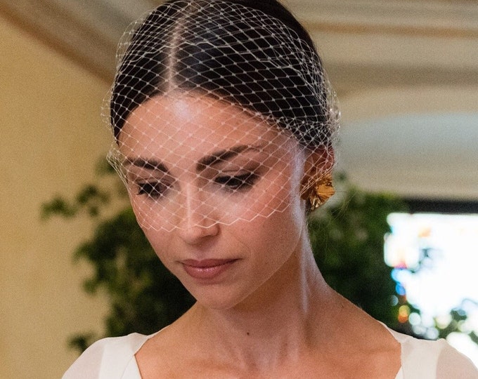 Champagne Birdcage Veil Bridal Bandeau Face Veil Courthouse Wedding Civil Veil Net