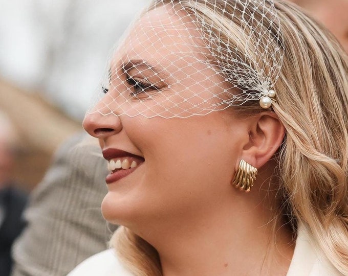 Civil Wedding Veil Courthouse Headpiece Bridal Pearl Birdcage Veil with Pearls Wedding Veil Short Pearl Veil