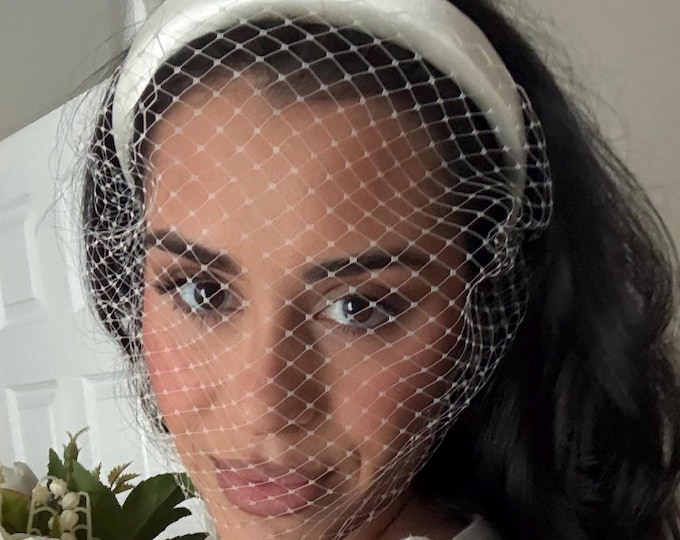Birdcage Veil Headband, Satin Headband Veil Bridal Birdcage Veil Short Bird Cage Fascinator Wedding Veil Headband
