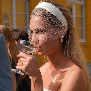Reception Veil with Pearls Birdcage Veil Headband Satin Wedding Veil Bridal Hairpiece Fascinator Wedding