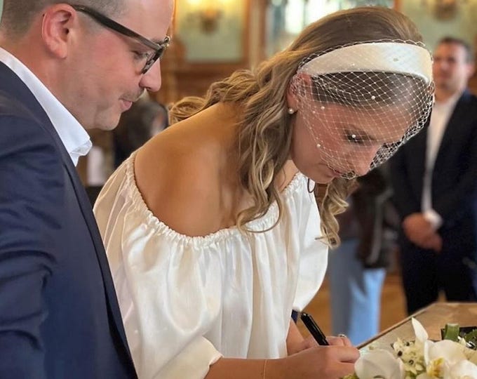 Pearl Birdcage Veil with Headband: Satin Wedding Fascinator