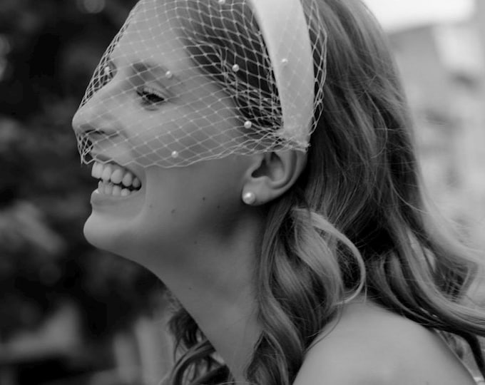 Birdcage Veil Headband Satin Wedding Fascinator with Veil Bridal Birdcage Veil Civil Wedding Courthouse Headpiece