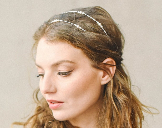 Pearl Hair Chain, Pearl Headband, Pearl Head Chain, Pearl Hair Accessories, Bridesmaid Gift, Chain: Silver, Gold, Rose Gold, Style 304