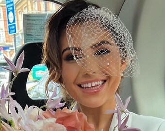 Pearl Birdage Veil Blusher Wedding Birdcage Veil with Pearls Studded Veil Scattered Pearl Veil Courthouse Veil Civil Wedding