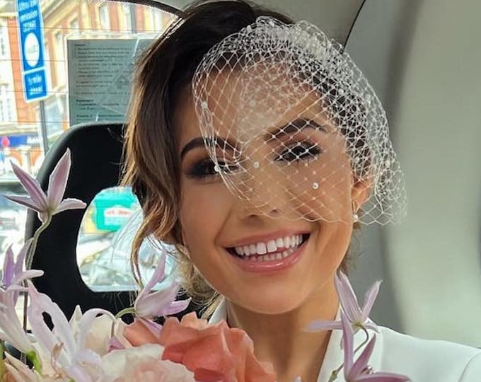 Pearl Birdage Veil Blusher Wedding Birdcage Veil with Pearls Studded Veil Scattered Pearl Veil Courthouse Veil Civil Wedding