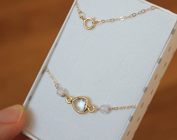Clear Crystal Quartz Necklace, Bridal Gold Filled Necklace