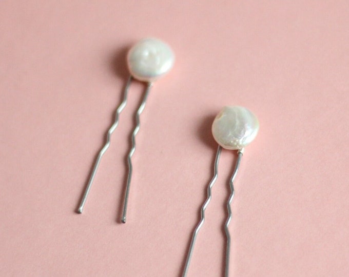 Bridal Pearl Hair Pins 2x, Natural Keshi Pearl Hair Pins, Large Freshwater Pearl Hair Pins, Wedding Hair Accessory