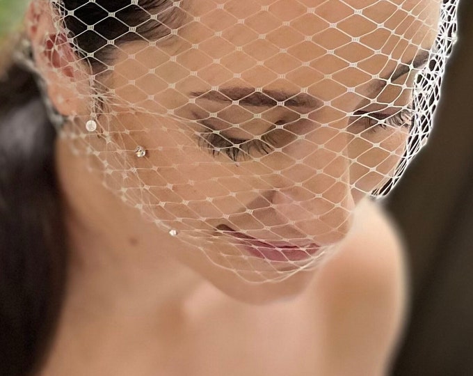 Crystal Birdcage Veil, Scattered Rhinestone Veil, Wedding Veil, Bird Cage Veil, Bridal Birdcage Veil