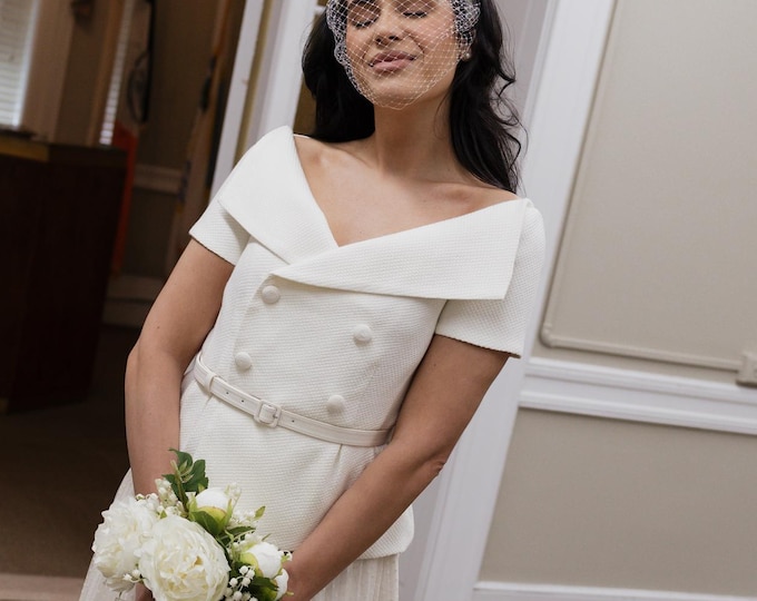 Civil Wedding Veil Headband Registry Office Veil with Pearls Birdcage Veil Bridal Headband Wedding Courthouse Veil  Las Vegas