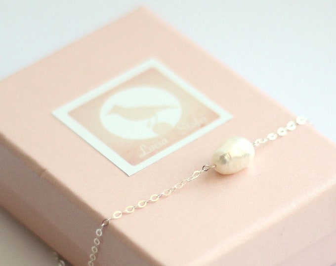 Single Pearl Necklace Wedding Pearl Choker Bridal Pearl Necklace Bridesmaid Gift Sterling Silver Choker Gold-Filled Pearl Necklace