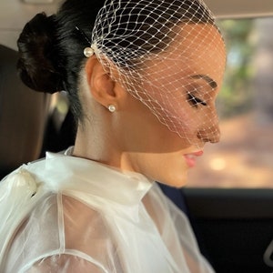 Pearl Birdcage Veil with Pearls Wedding Birdcage Veil Short Pearl Veil Face Veil Civil Wedding Veil Courthouse