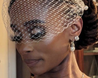 Short Pearl Birdcage Veil with Pearls Wedding Bird Cage Veil Bridal Pearl Veil Face Mask